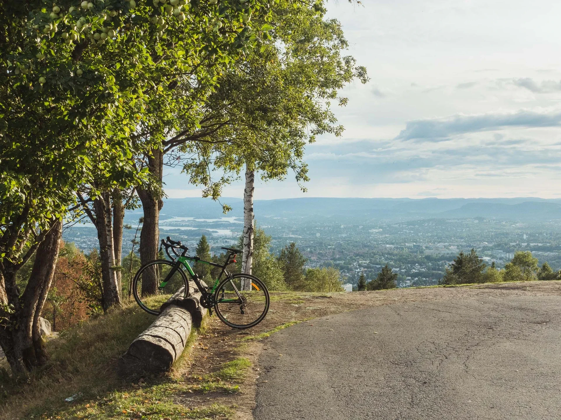 Bicycle on a hilltop overlooking the city