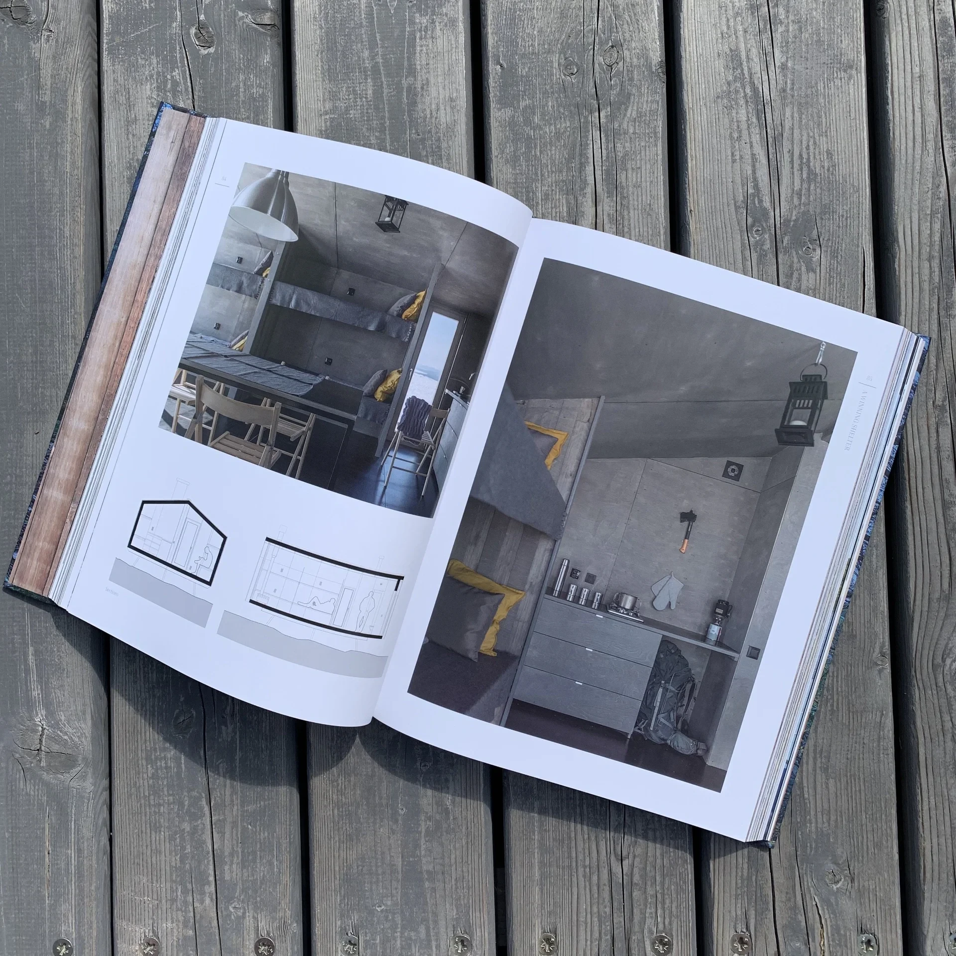 Book spread of cabin interior views